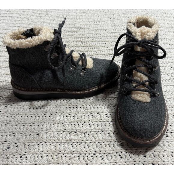 Madden NYC Hiker Boots Wedge Heel Womens 8 EU 37 WMMN41AM903 Gray Faux Fur Lined - Picture 1 of 11